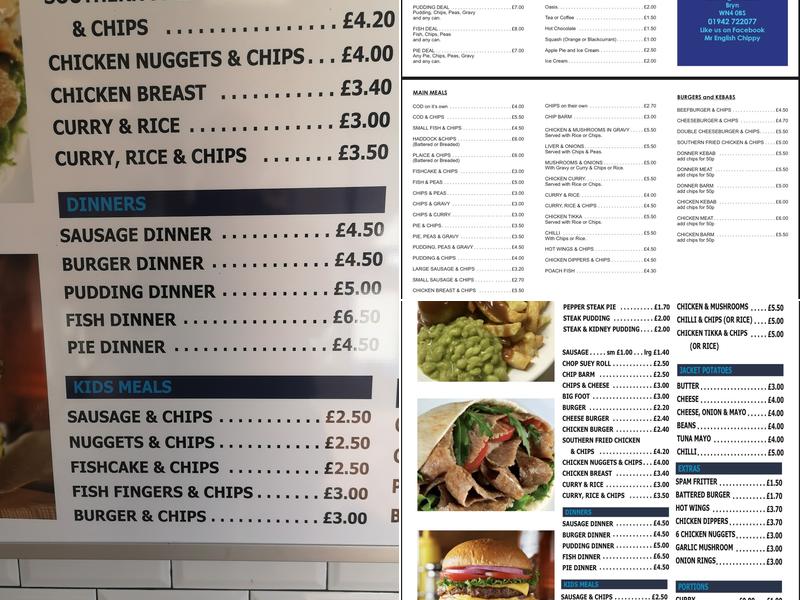 Mr English Traditional Fish & Chips Menu