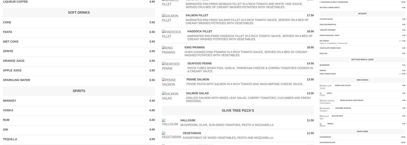 Olive Tree Restaurant Menu