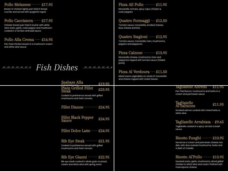 Basilico Restaurant Macclesfield Menu