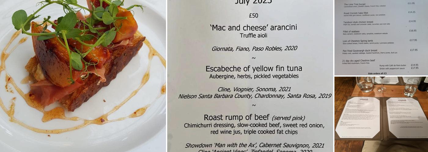 The Lime Tree Restaurant and Wine Bar Menu