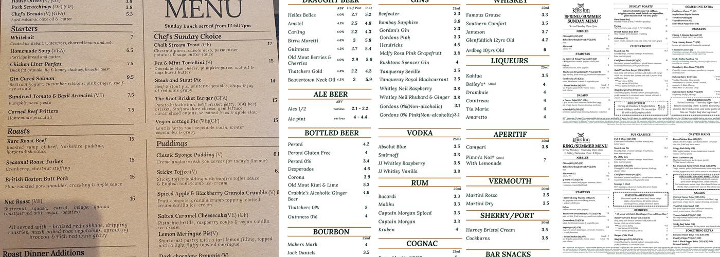 The Knot Inn Menu
