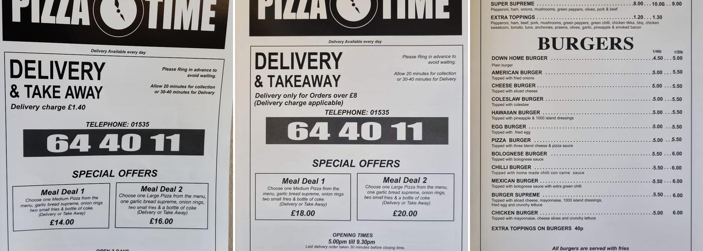 Pizza Time Menu