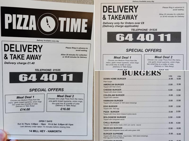 Pizza Time Menu