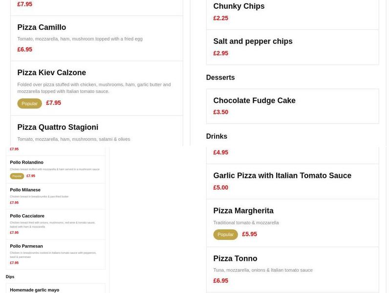 Papa T’s Italian Take Away Menu