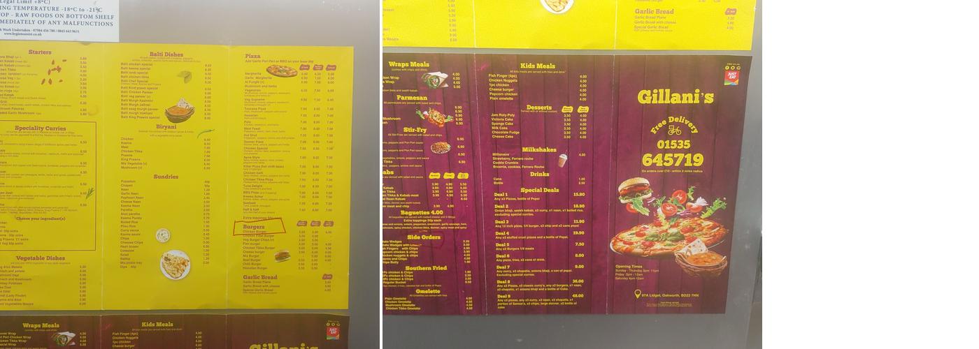 Gillani's Menu