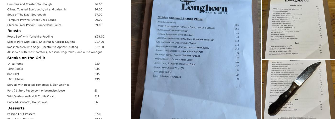 The Longhorn Bar & Grill Menu