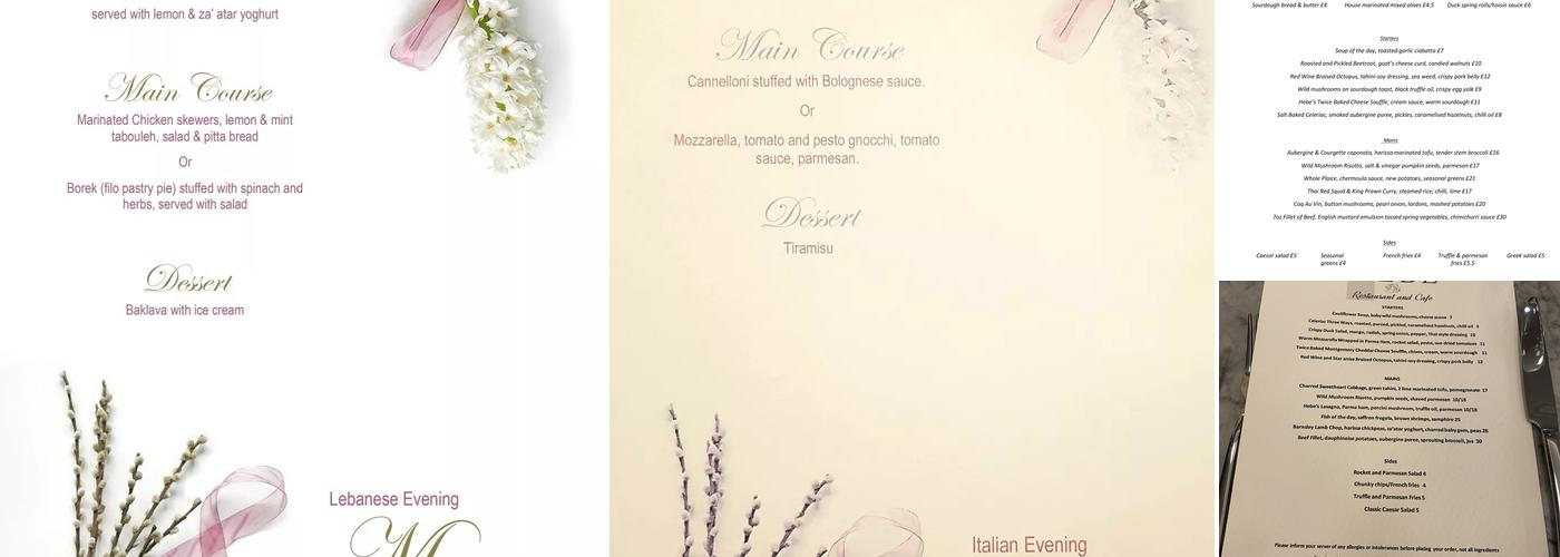 Hebe Restaurant and Cafe Menu