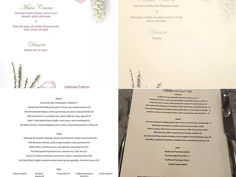 Hebe Restaurant and Cafe Menu