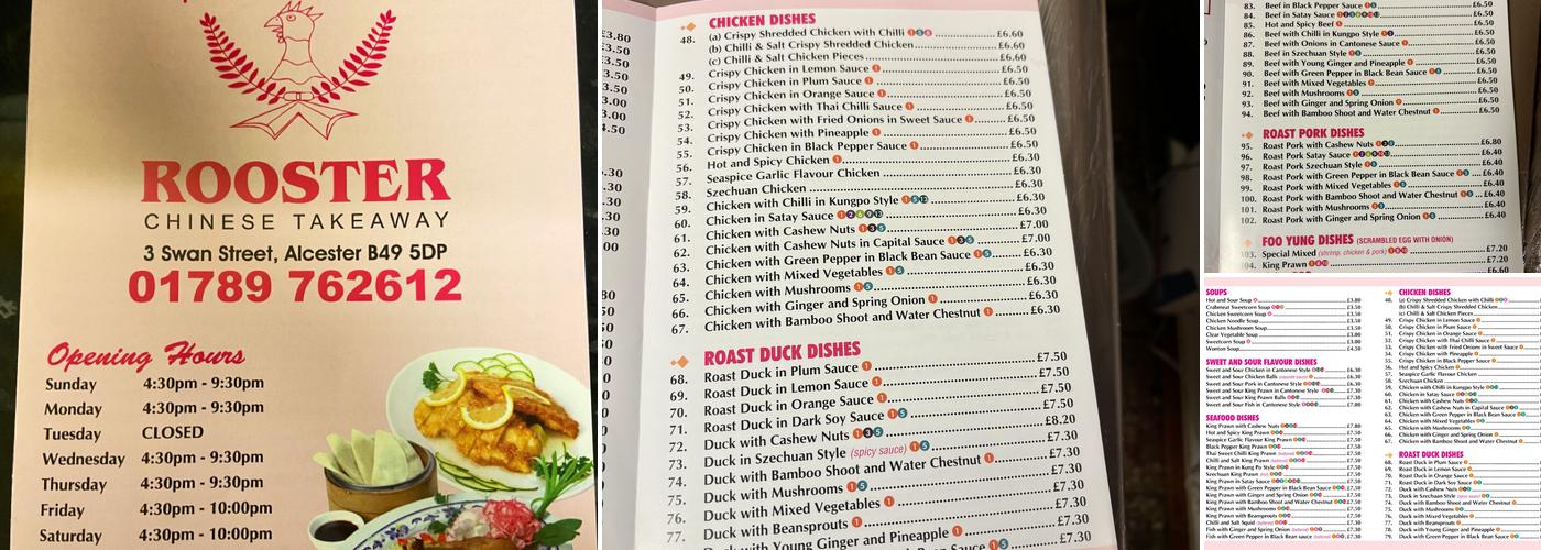 Rooster Chinese Takeaway Menu