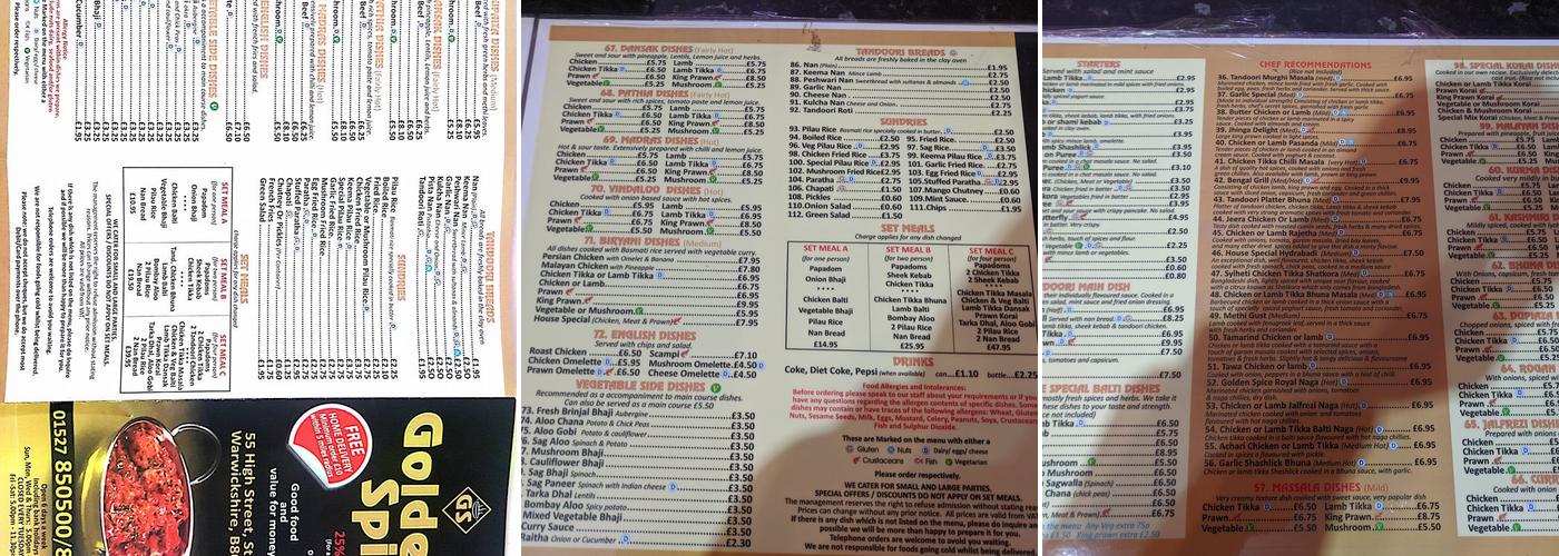 GOLDEN SPICE Menu