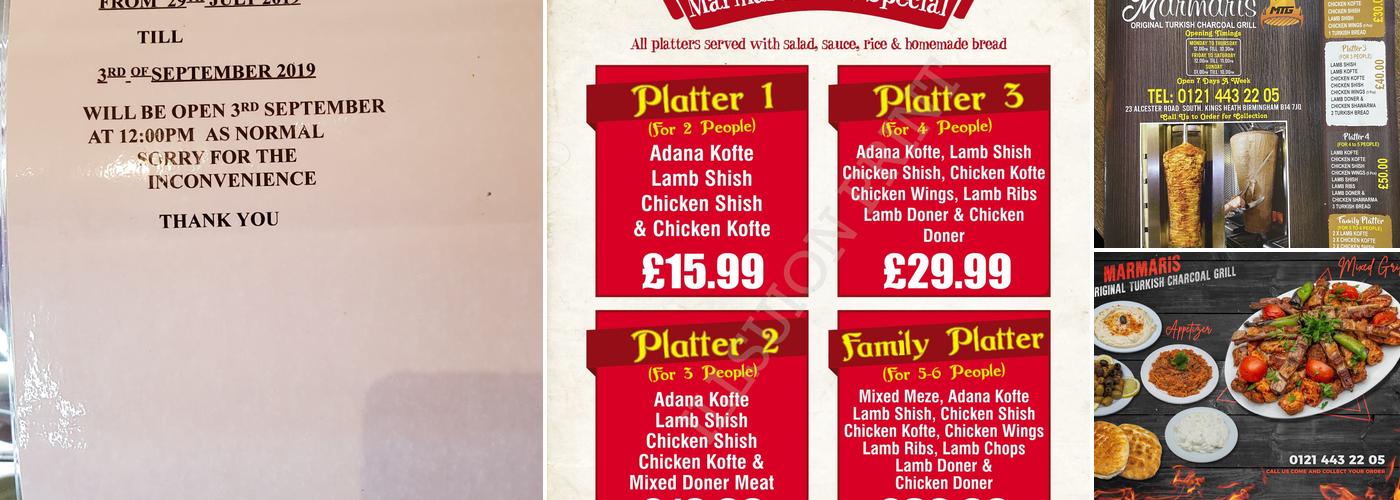 Marmaris Original Turkish Charcoal Grill Menu