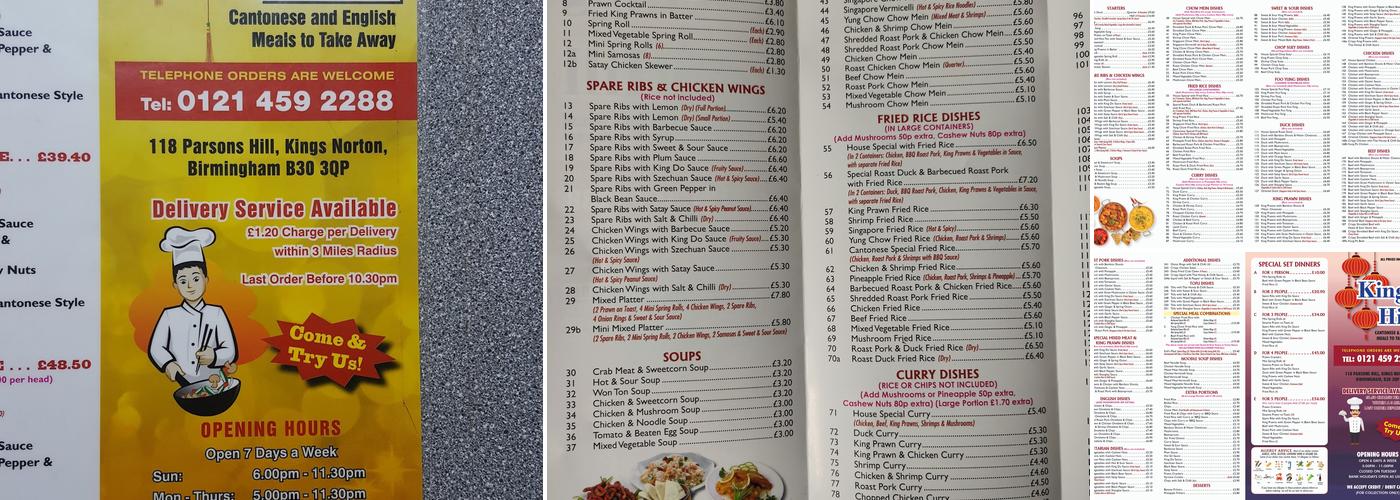 Kings Hill Chinese Takeaway Menu
