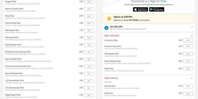Krunchy Fried Chicken Menu