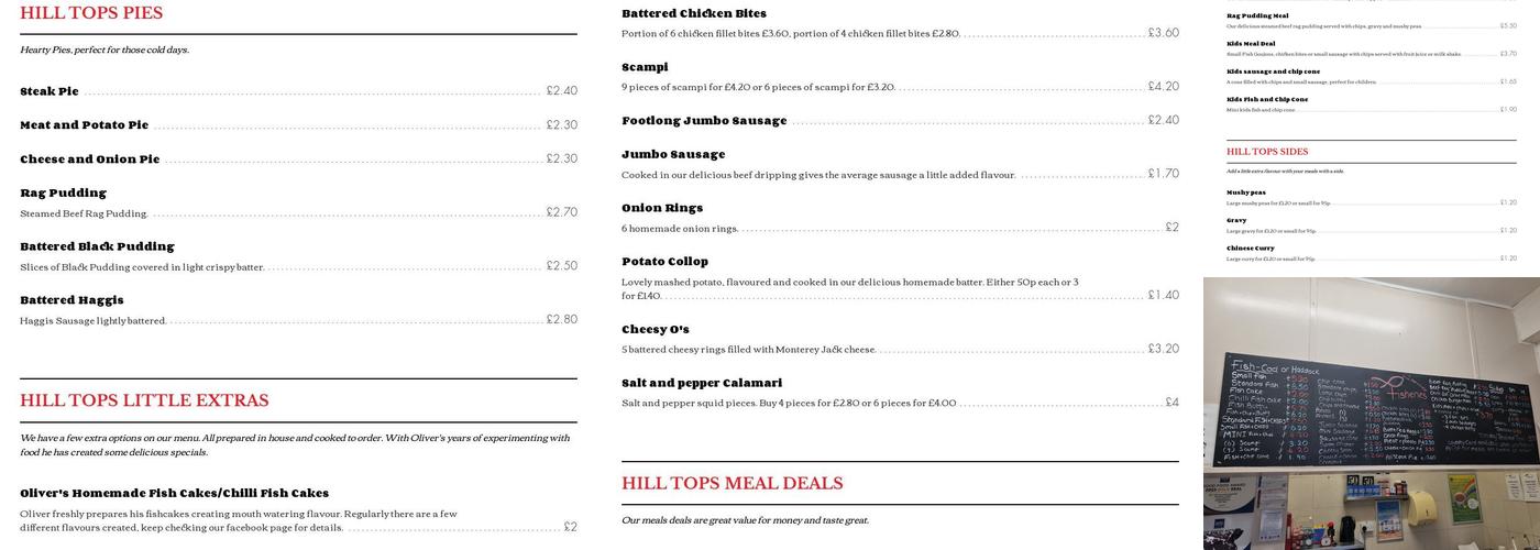 Hill Top Village Fisheries Menu