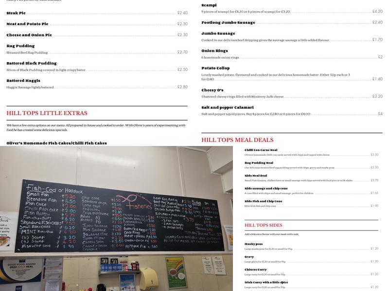 Hill Top Village Fisheries Menu