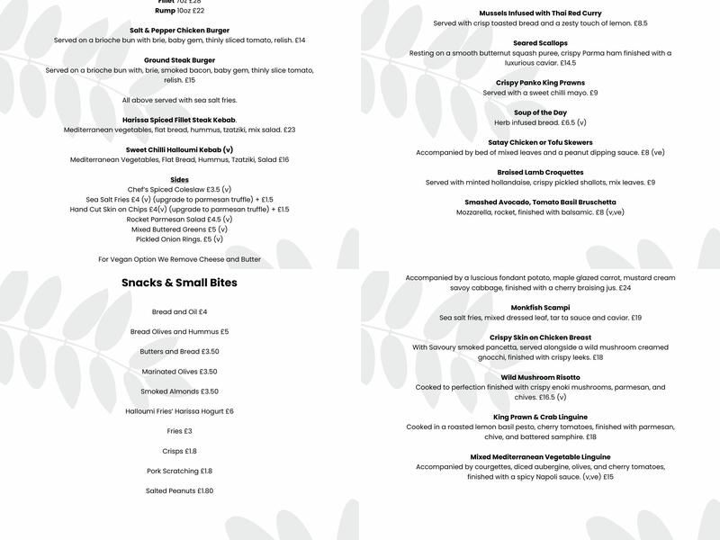 Tupelo Bar & Bistro Menu
