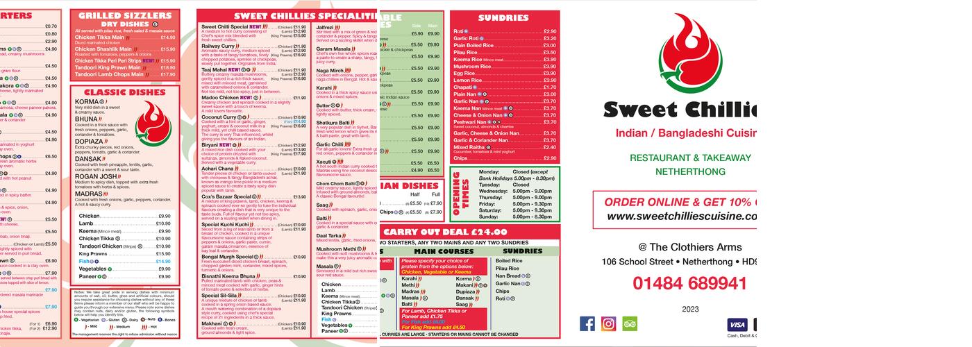 Sweet Chillies Restaurant Menu