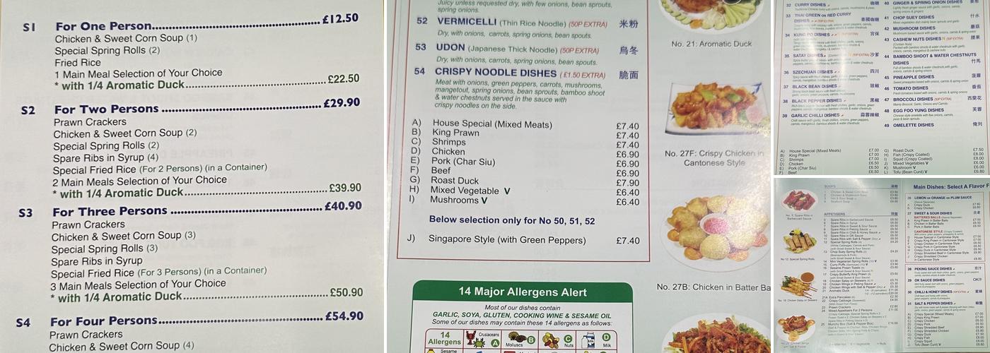 Wok Delight Chinese restaurant and takeaway Menu