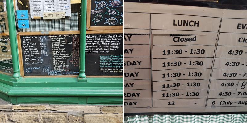 High Street Fisheries Menu