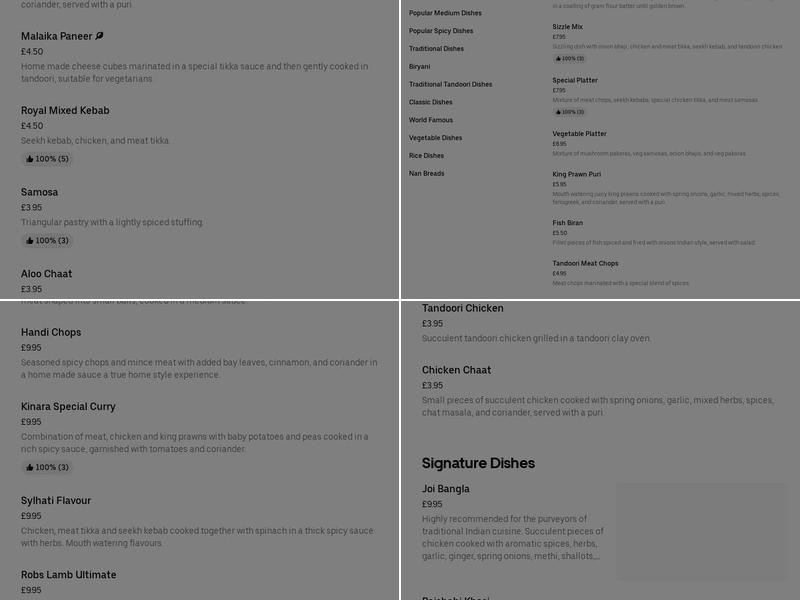 Kinara Tandoori Restaurant & Take Away Menu