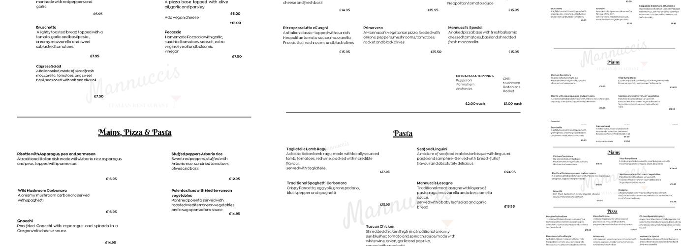 Mannucci’s Italian Restaurant Menu