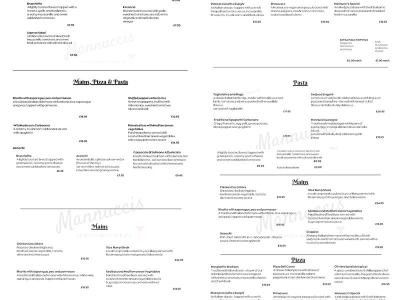 Mannucci’s Italian Restaurant Menu