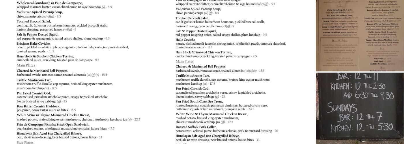The Three Oaks Menu