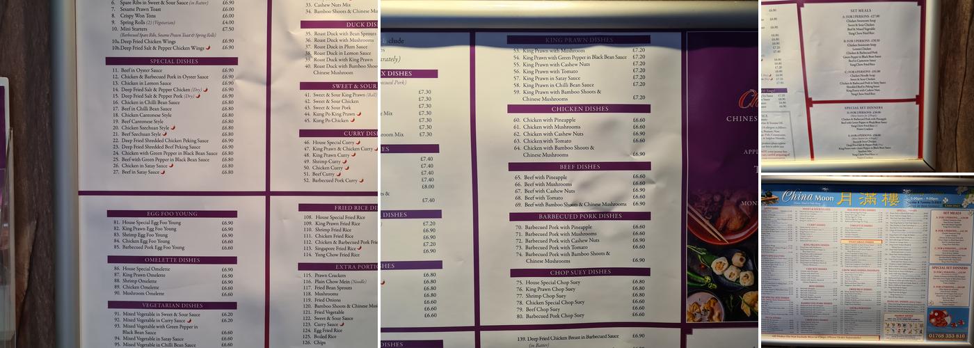 China Moon Chinese Takeaway Menu