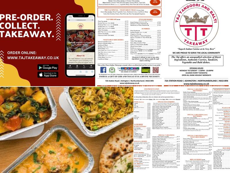 Taj Tandoori and Balti Takeaway Menu