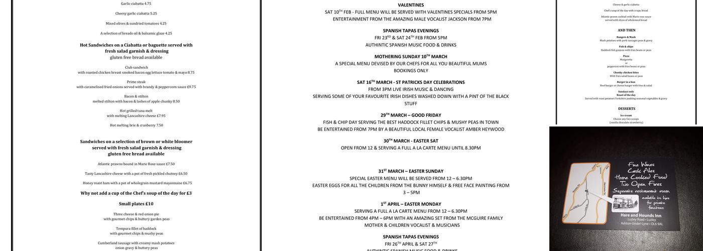 Hare & Hounds Inn, Luzley Menu