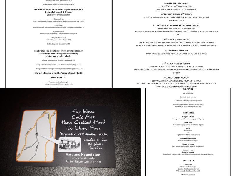 Hare & Hounds Inn, Luzley Menu