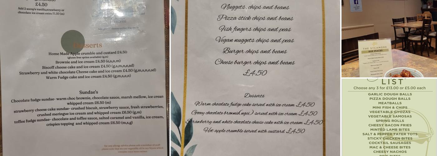The Sycamore, Ashton-Under-Lyne Menu