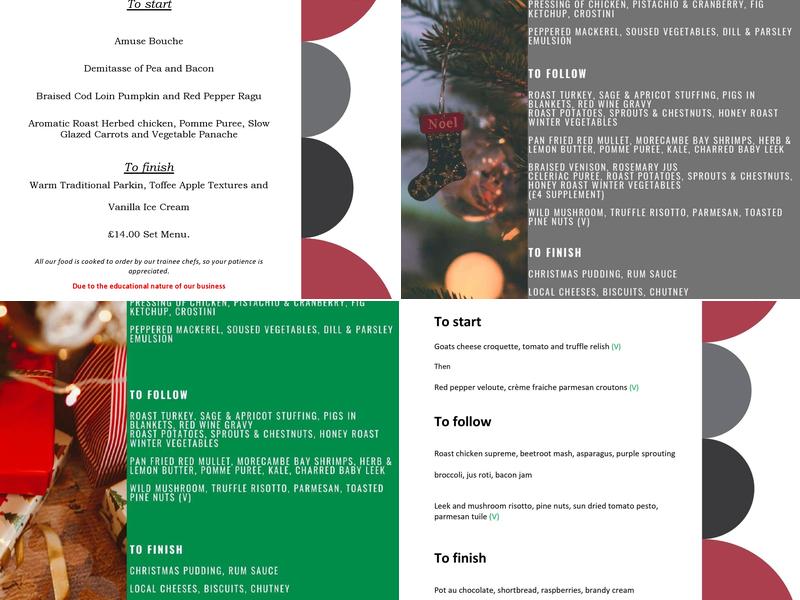 Restaurant at tameside one Menu