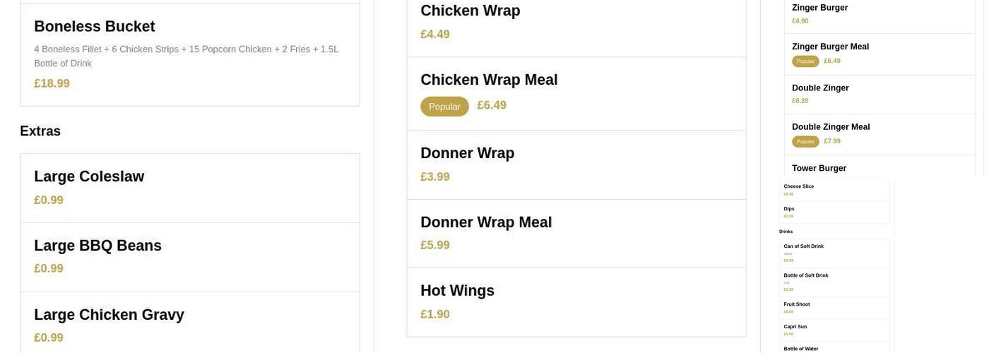 Crunchy Chicken Menu