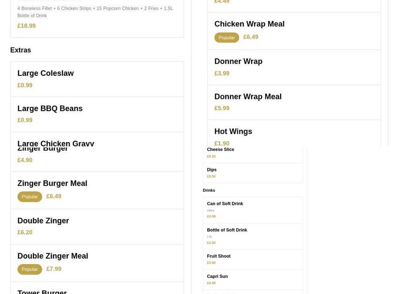 Crunchy Chicken Menu