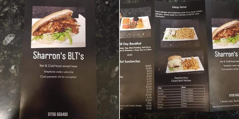 Sharrons BLTs Menu