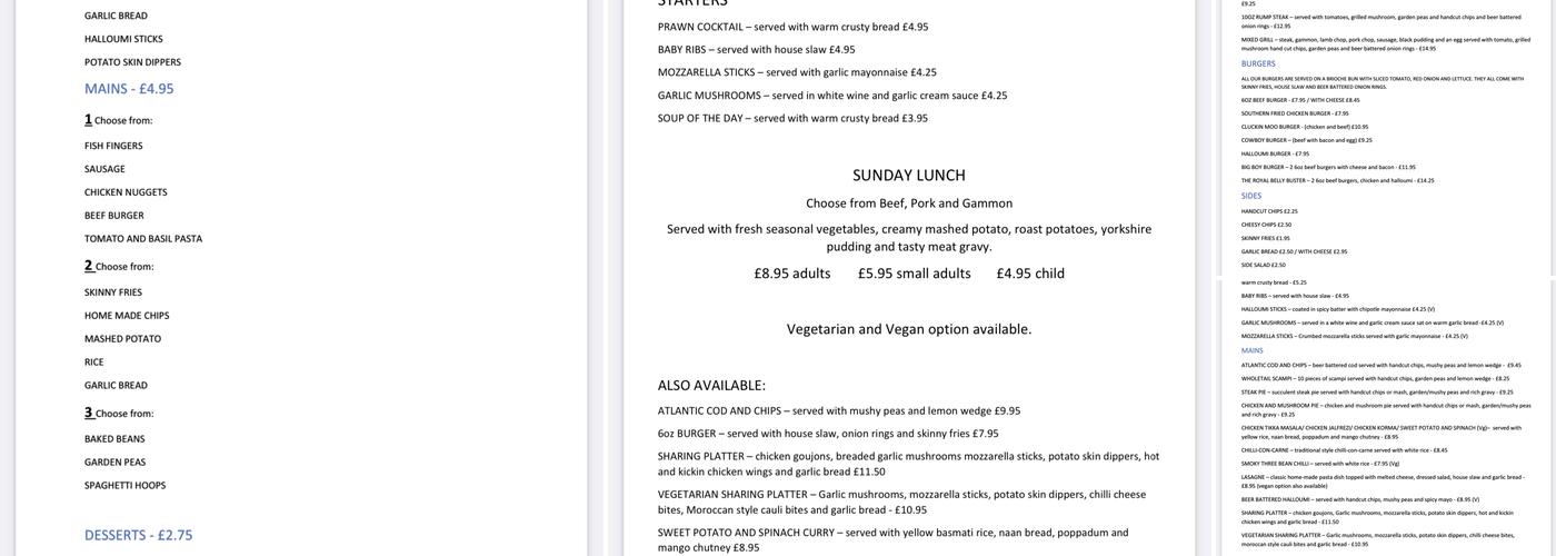 The Royal Hotel Menu