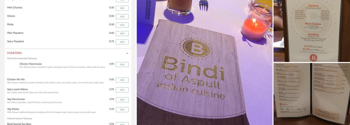 BINDI of Aspull Menu