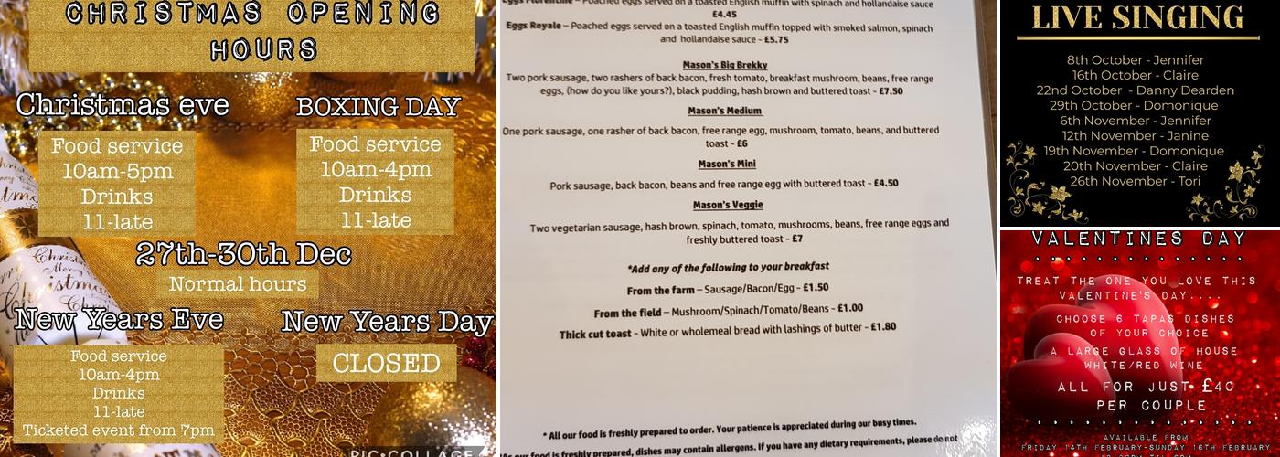 Mason's cafe/bar Menu