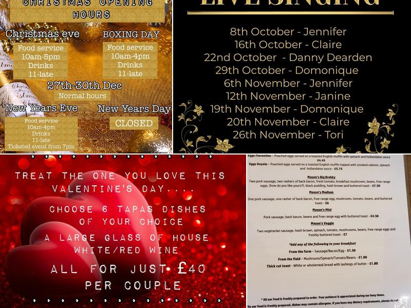 Mason's cafe/bar Menu