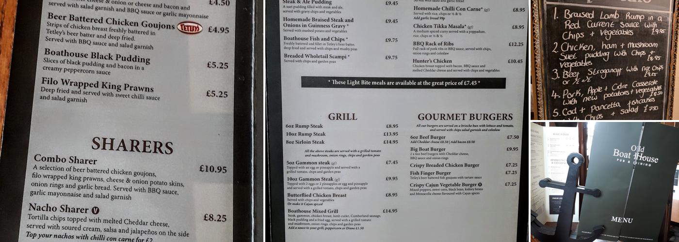 The Old Boat House Menu