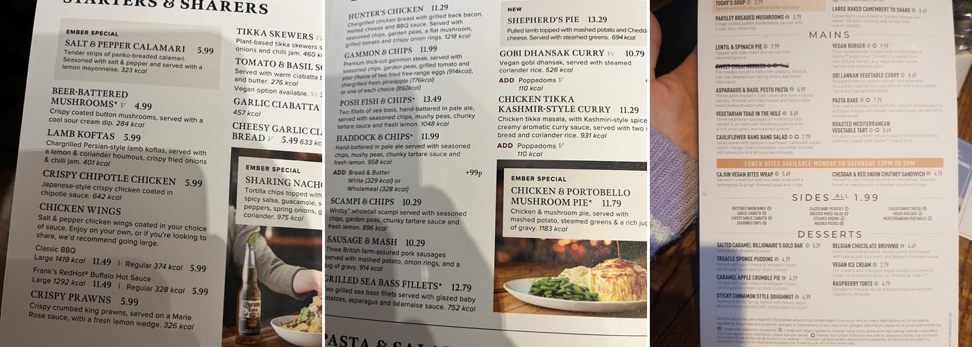 The Bull's Head Menu