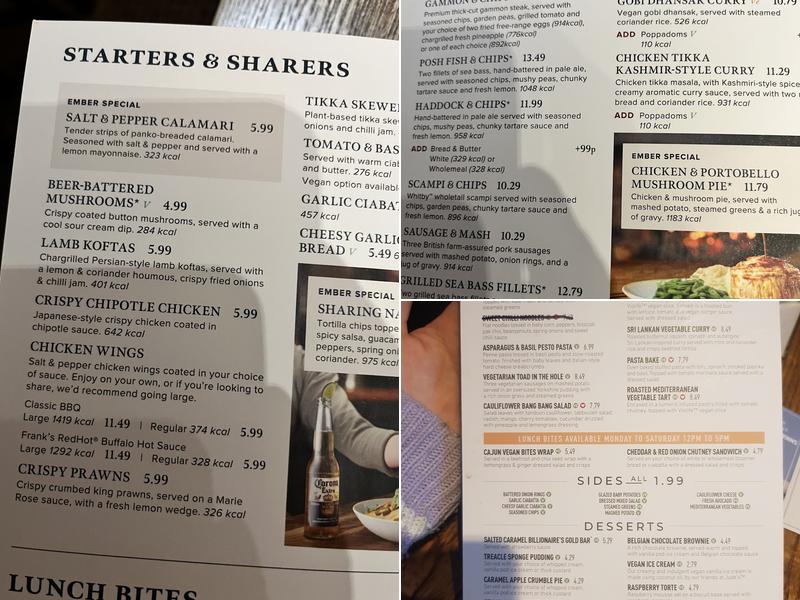 The Bull's Head Menu