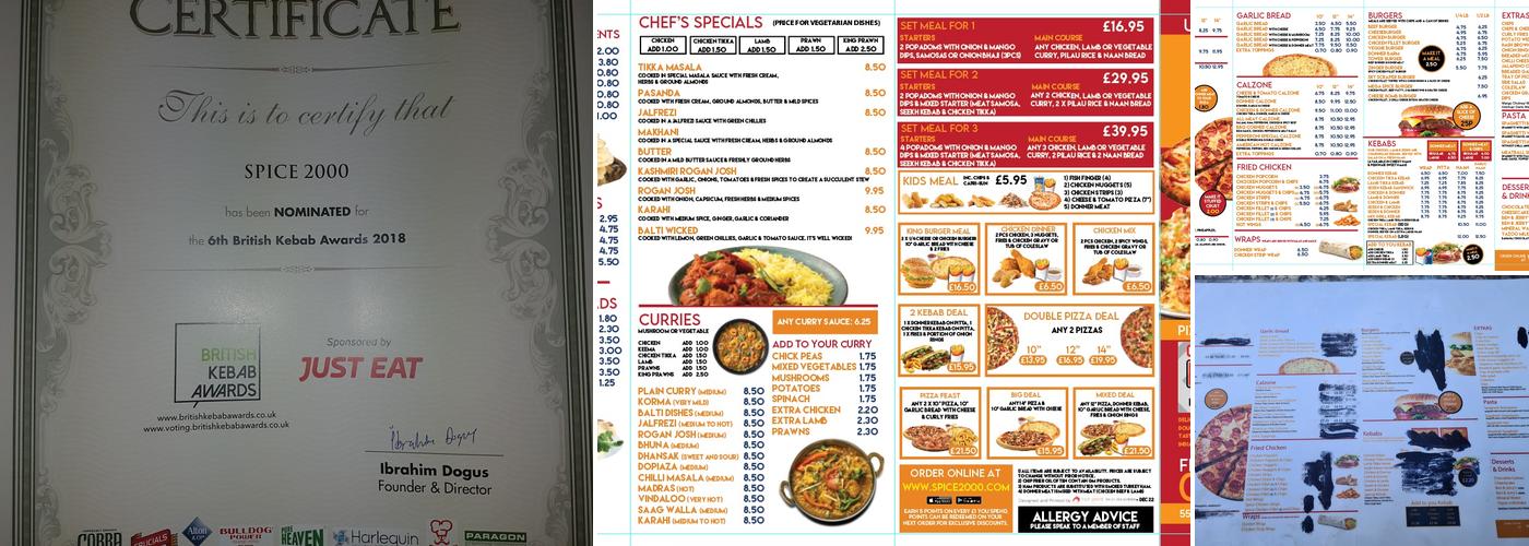 Spice 2000 irlam Menu