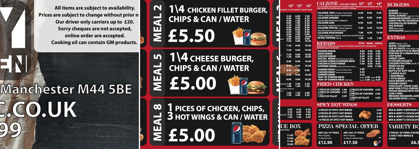 Caddy Fried Chicken Menu