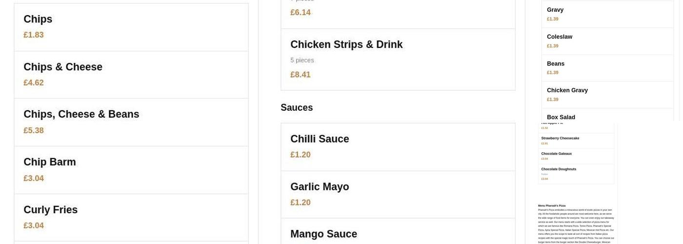 Pharoah's Pizza Menu