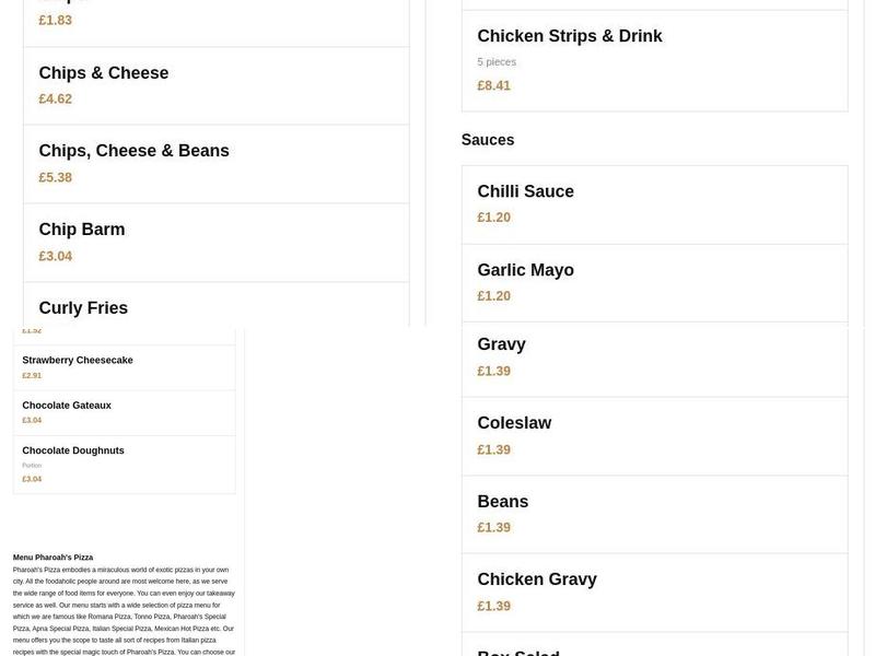 Pharoah's Pizza Menu