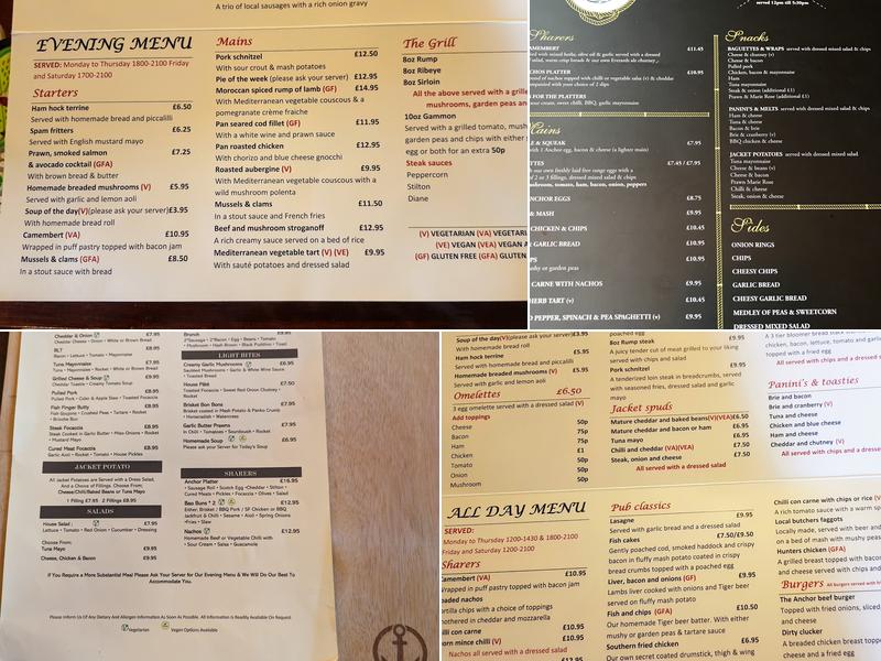 The Anchor Inn Hartshill Menu