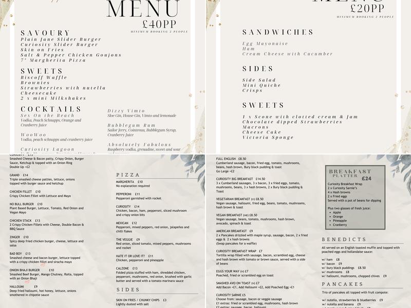 Curiosity Gin Emporium Menu