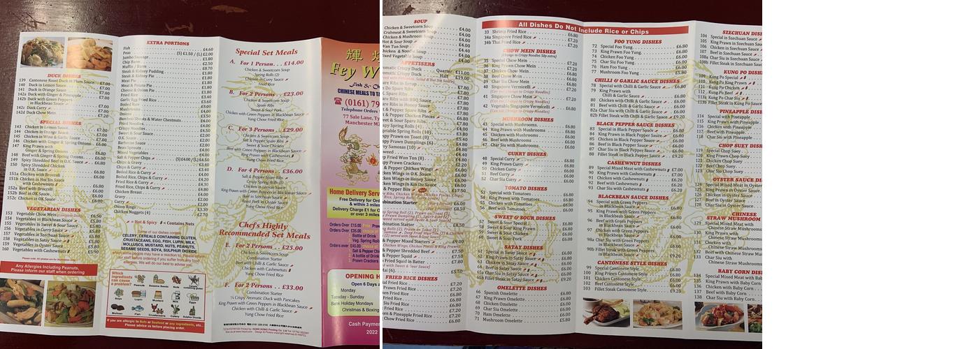 Fey Wong Menu